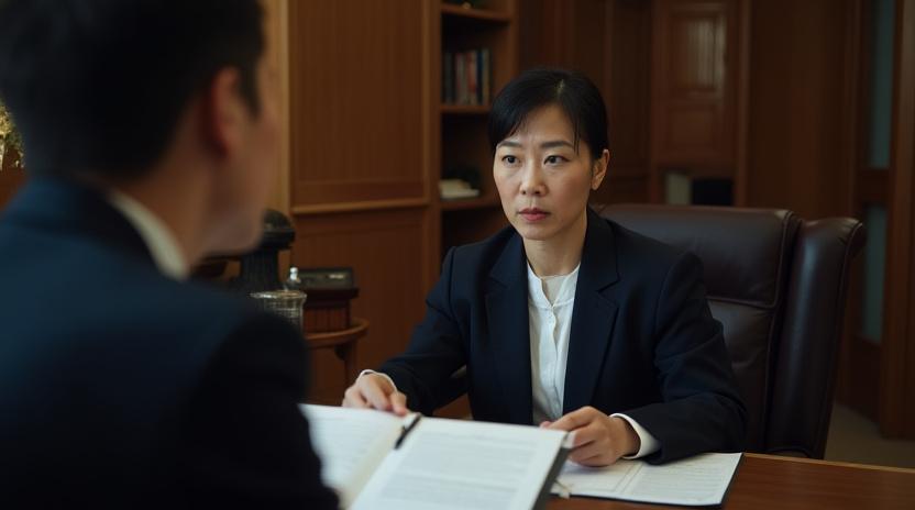 弁護士が契約書を読み、クライアントに説明している